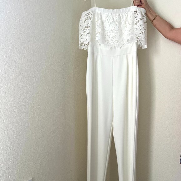 Formal Strapless Eliza J White Jumpsuit - Picture 1 of 3